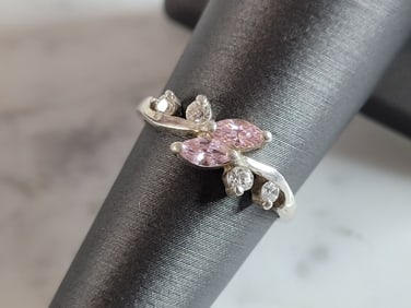 Womens Vintage Estate Sterling Silver Rose Quartz Flower Ring