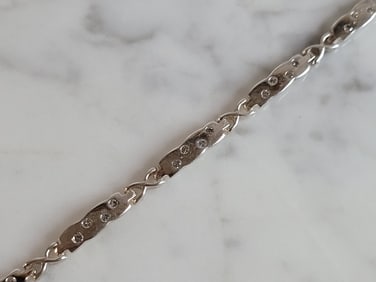Womens Vintage Estate Sterling Silver Modernist CZ Bracelet