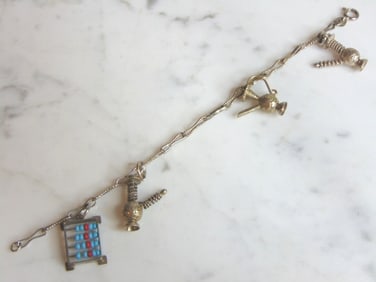 Womens Vintage Estate Sterling Silver Charm Bracelet