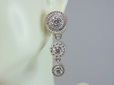 Womens Vintage Sterling Silver CZ Dangle Earrings