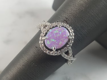 Womens Vintage Estate Sterling Silver Pink Opal Stone Ring