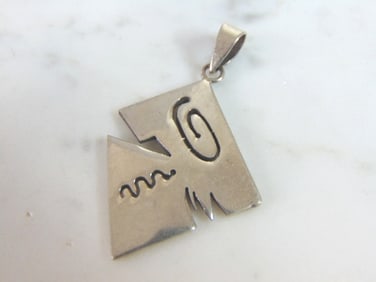 Womens Vintage Estate Sterling Silver Modernist Pendant