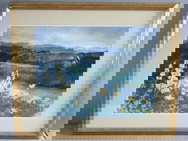 Vintage Estate Ellen Gunn Floral Landscape Signed & Framed Art Print