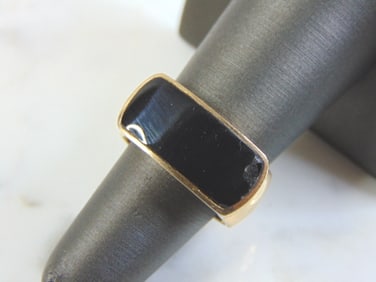 Womens Vintage Estate 14k Yellow Gold & Onyx Ring