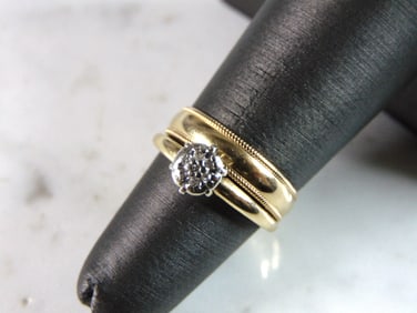 Womens Vintage Estate 14k Yellow Gold Diamond Engagement Ring