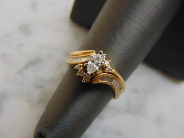 Womens Vintage Estate 14K Yellow Gold Diamond Ring 2pc