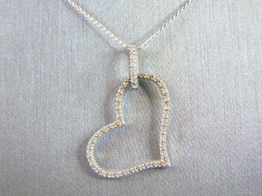 Vintage Sterling Silver Necklace Diamond Heart Pendant