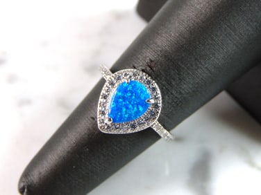 Womens Estate Sterling Silver Modernist Blue Opal Ring