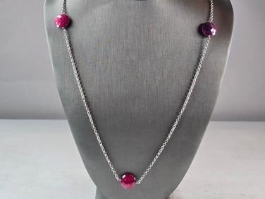 Womens Estate Sterling Silver Natural Ruby Pendant Necklace