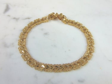 Womens Vintage Estate 10K Yellow Gold Heart Filigree Bracelet