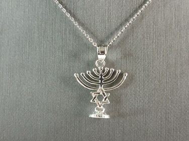 Womens Sterling Silver Jewish Judaica Hebrew Menorah Pendant Necklace