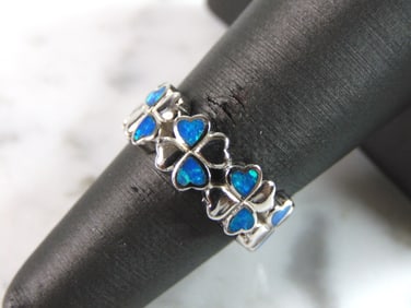 Womens Estate Sterling Silver Modernist Blue Opal Ring