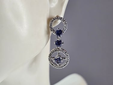 Womens Vintage Estate Sterling Silver CZ Dangle Earrings