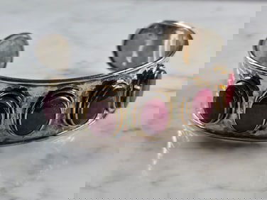 Womens Sterling Silver Natural Ruby Cuff Bracelet