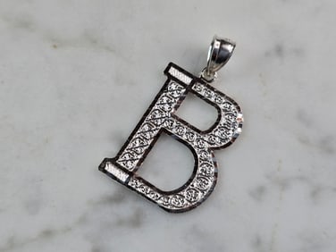 Womens Sterling Silver Initial Letter " B " Pendant