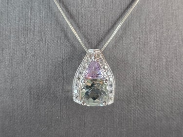 Womens Vintage Estate Sterling Silver Modernist Pendant w/ Necklace