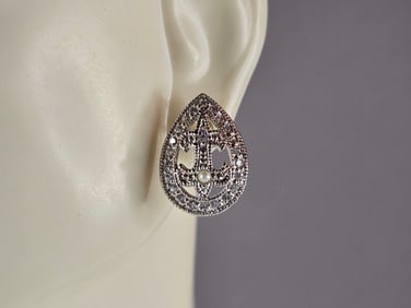Womens Vintage Estate Sterling Silver CZ Earrings