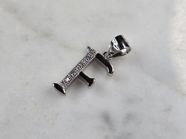 Womens Vintage Estate Sterling Silver CZ Letter "F" Pendant