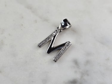 Womens Vintage Estate Sterling Silver CZ Letter "M" Pendant