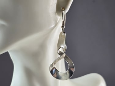 Womens Vintage Estate Sterling Silver Modernist Dangle Earrings