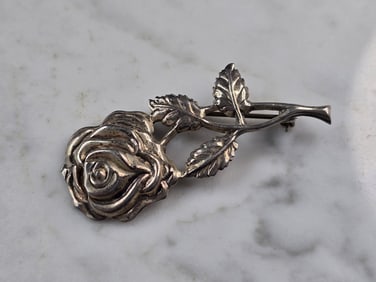 Womens Vintage Estate Lang Sterling Silver Rose Brooch