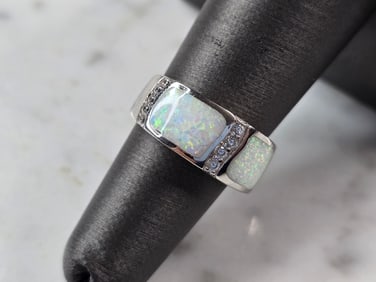 Womens Sterling Silver Modernist Opal Ring