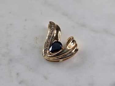 Womens Vintage Estate 14k Gold Diamond Sapphire Pendant