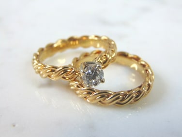 Womens 14k Yellow Gold Diamond Engagement Set