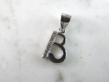 Womens Vintage Estate Sterling Silver CZ Letter "B" Pendant