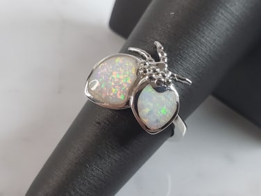 Womens Sterling Silver Modernist Opal Strawberry Ring