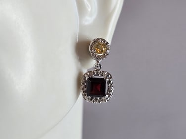 Pr Womens Vintage Estate Sterling Silver Multi Stone Stud Earrings