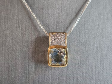Womens Sterling Silver Necklace W/ Topaz ? Stone Pendant