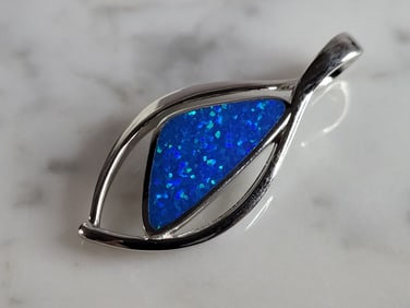 Womens Sterling Silver Blue Opal Modernist Pendant