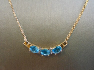 Womens 14k Gold Necklace Topaz & Diamond Pendant