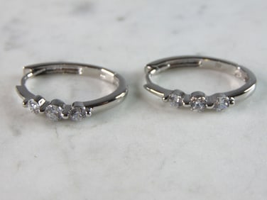 Womens Vintage Estate Sterling Silver CZ Earrings