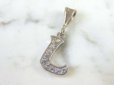 Womens Vintage Estate Sterling Silver "L" CZ Pendant