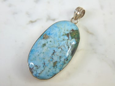 Womens Vintage Estate Sterling Silver Turquoise Pendant