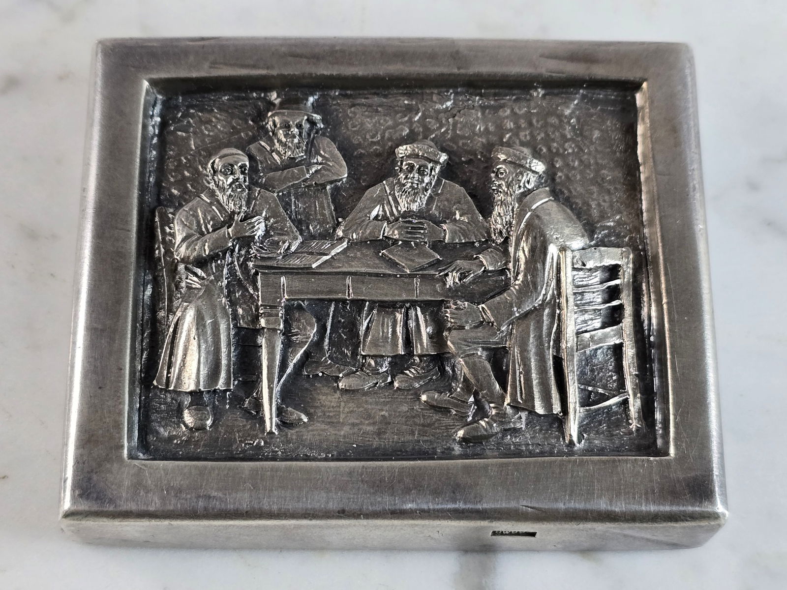 Vintage Religious Judaica Art Henryk Winograd Pure Silver Paperweight: A vintage collectible Jewish Judaica pure silver religious repousse paperweight done by Henryk Winograd. Piece measures about 3" by 2 1/2" by 1/2", and weighs 194.4g. Shipping and handling is $15 with