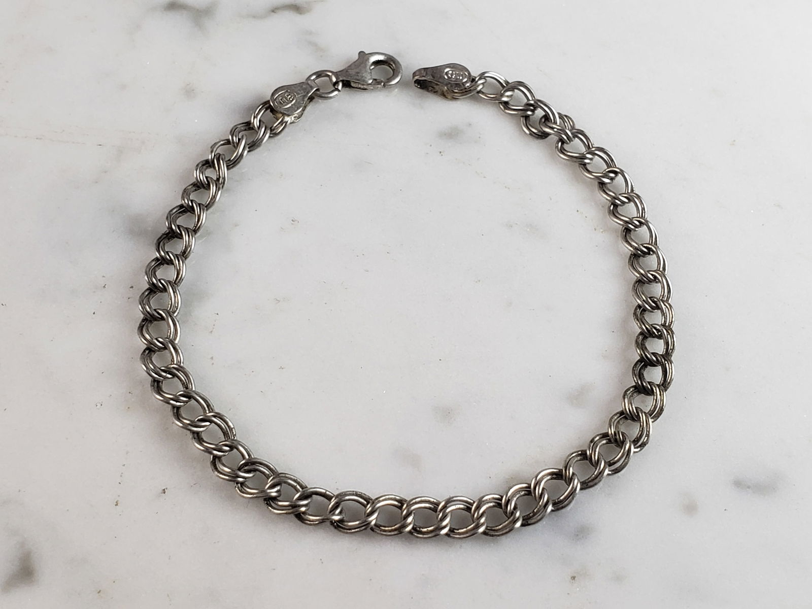 Womens Vintage Estate Sterling Silver Chain Link Charm Bracelet (1 of 2)