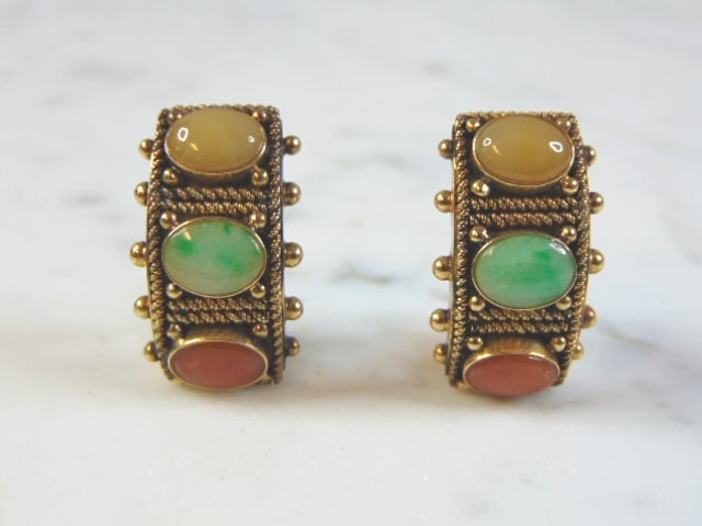 Womens Vintage Estate 14K Gold Multi Stone Earrings (1 of 4)