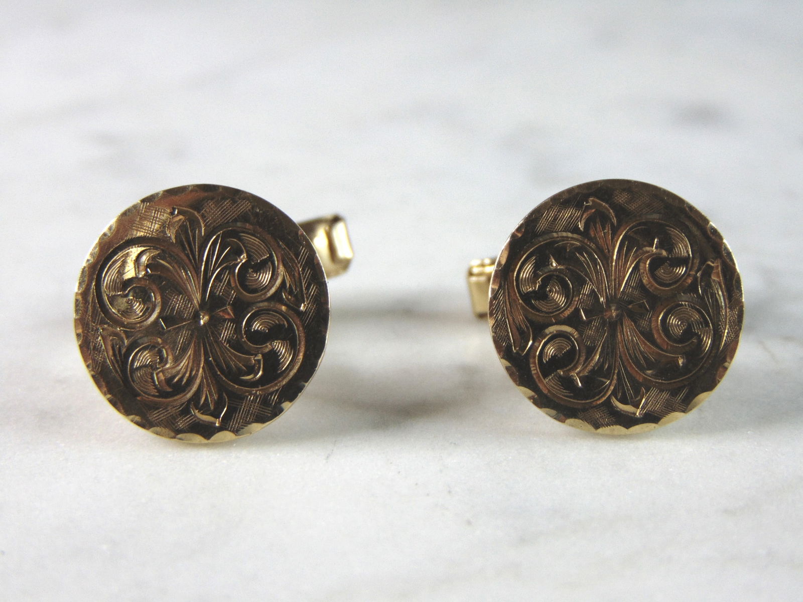 Mens Vintage Estate 14k Yellow Gold Fleur-de-lis Cufflinks (1 of 3)
