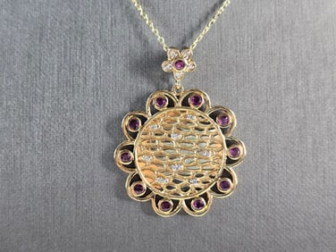Womens Sterling Silver Gold Tone Amethyst Pendant Necklace