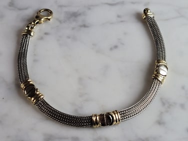 Womens Vintage Estate 14K White & Yellow Gold Modernist Bracelet