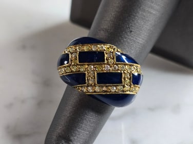 Womens Vintage Estate Sterling Silver Enamel Ring