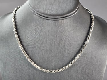Womens Mens Vintage Estate Sterling Silver Italian Rope Necklace