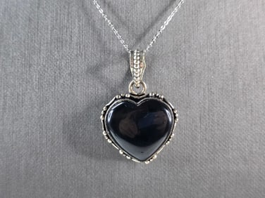 Womens Estate Sterling Silver Onyx Heart Pendant Necklace