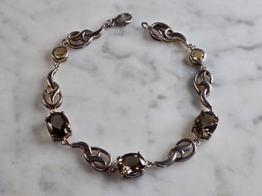 Womens Vintage Estate Sterling Silver Smoky Quartz Citrine Bracelet
