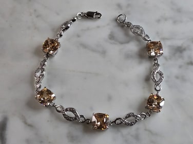 Womens Vintage Estate Sterling Silver Morganite Colored Bracelet