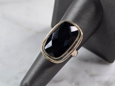 Womens Vintage Estate Sterling Silver Onyx Stone Ring