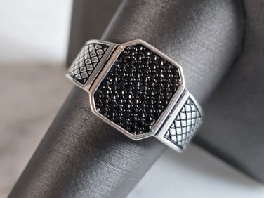 Mens Vintage Estate Sterling Silver CZ Ring